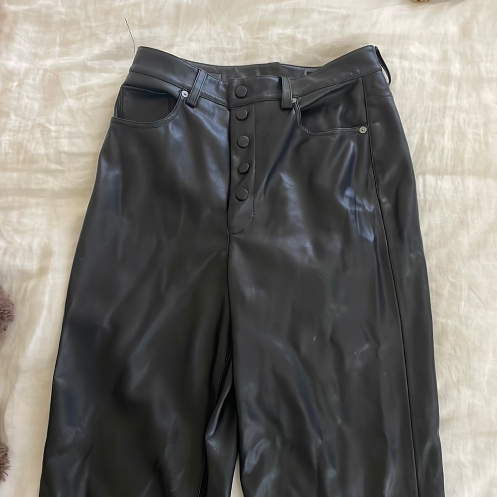 BLANK NYC flare leather high rise pants with buttons